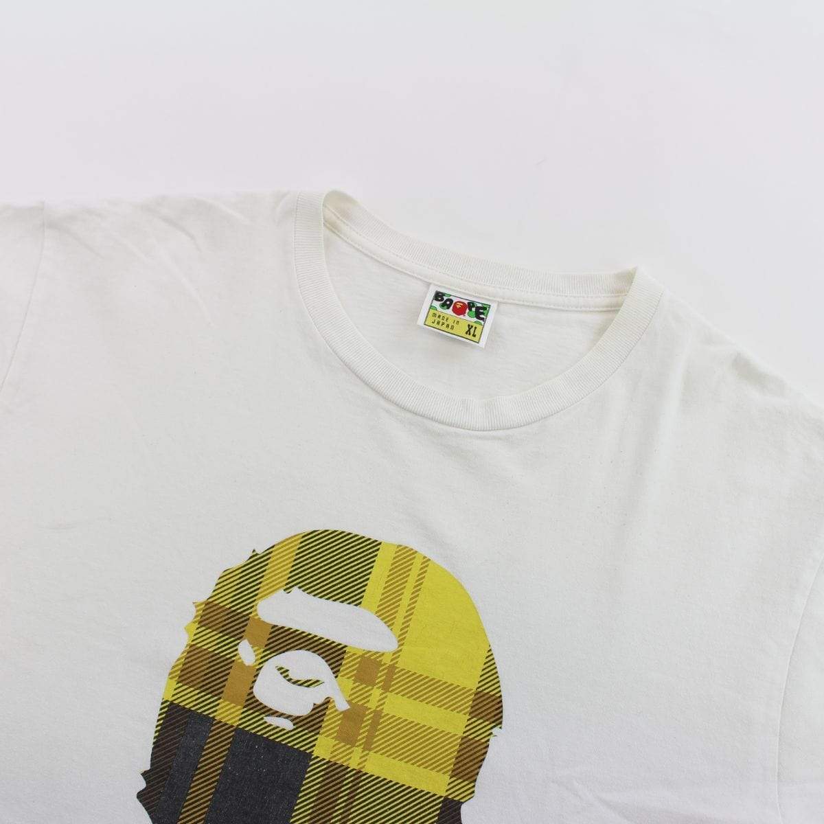 Bape Yellow Plaid Big Ape Logo Tee White - SaruGeneral