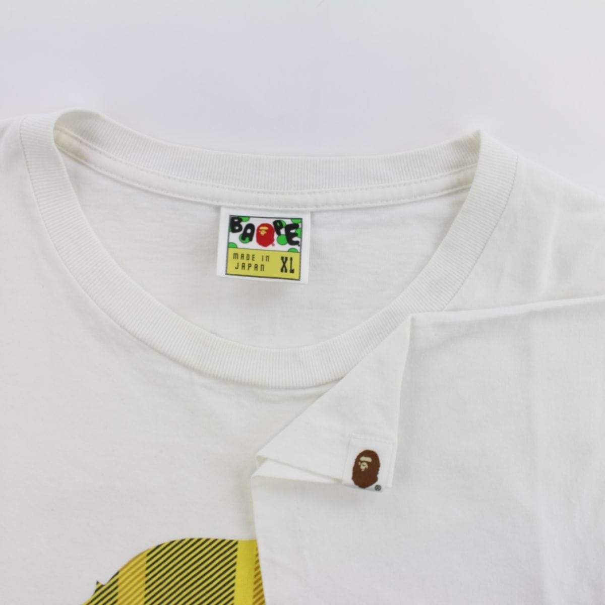 Bape Yellow Plaid Big Ape Logo Tee White - SaruGeneral