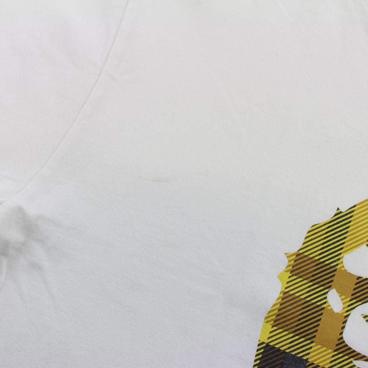 Bape Yellow Plaid Big Ape Logo Tee White - SaruGeneral