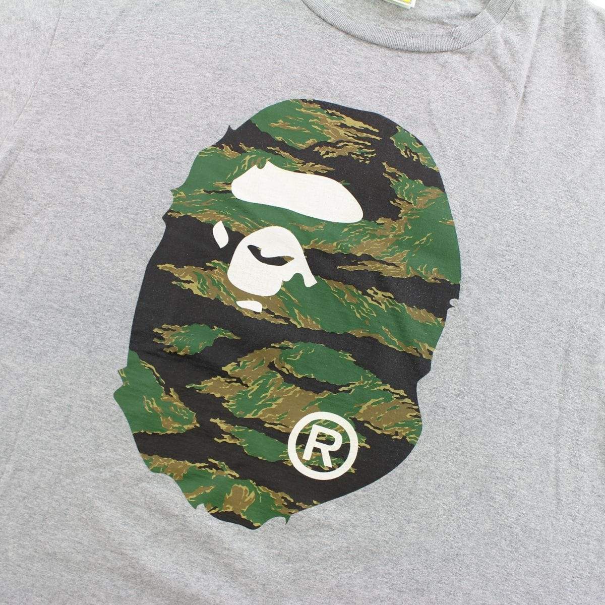 Bape Green Tiger Camo Big Ape Logo Tee Grey - SaruGeneral