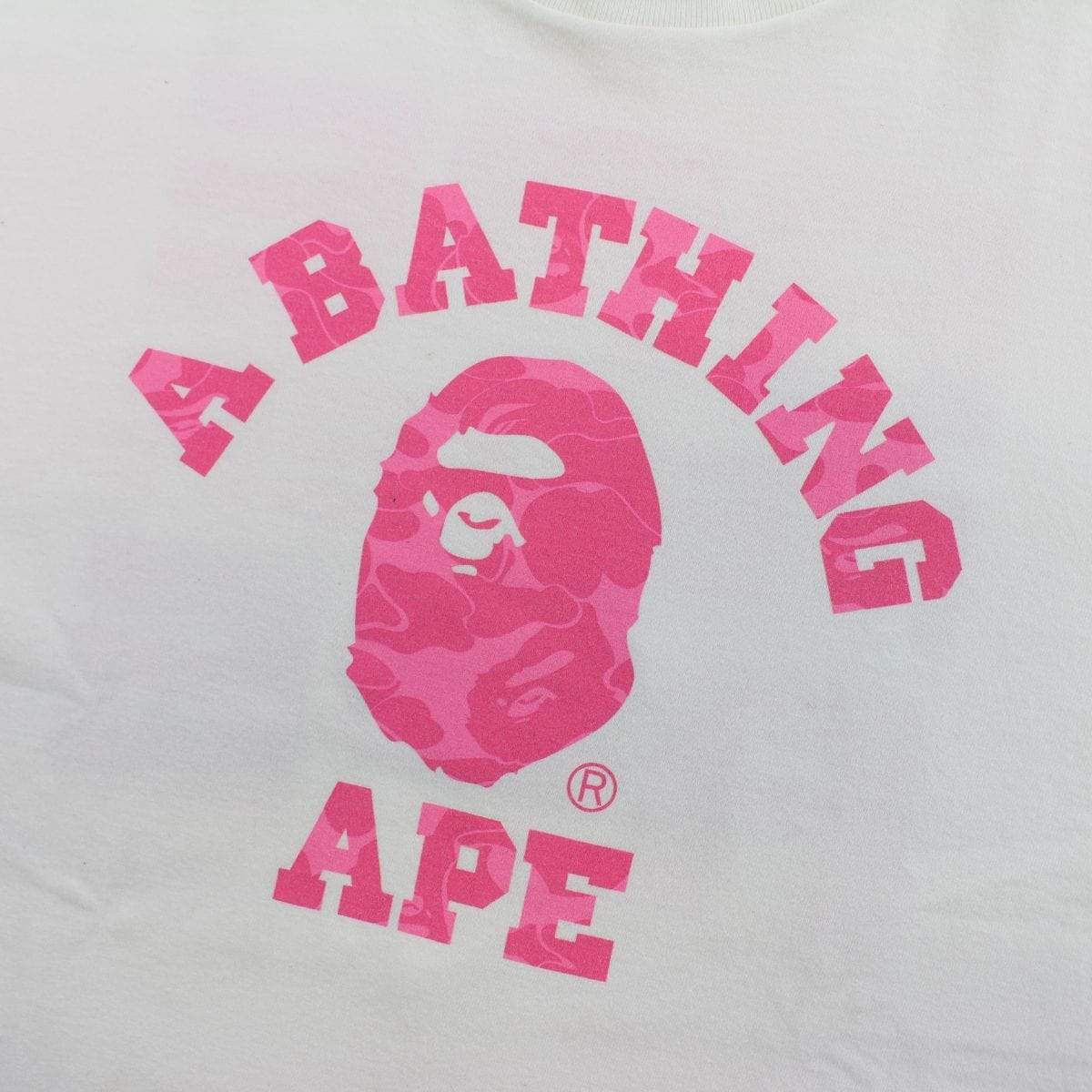 Bape Pink Camo College Logo Tee White - SaruGeneral