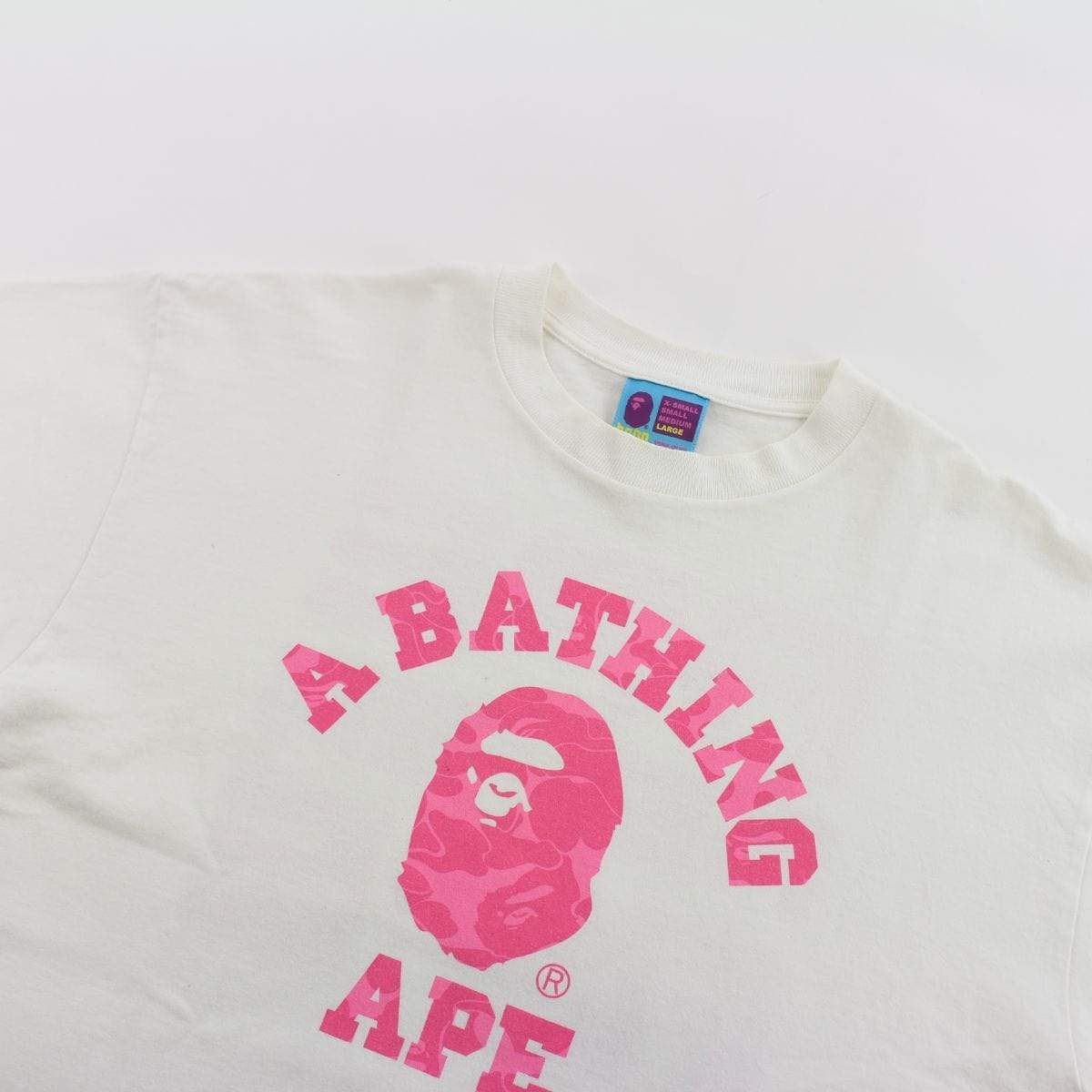 Bape Pink Camo College Logo Tee White - SaruGeneral