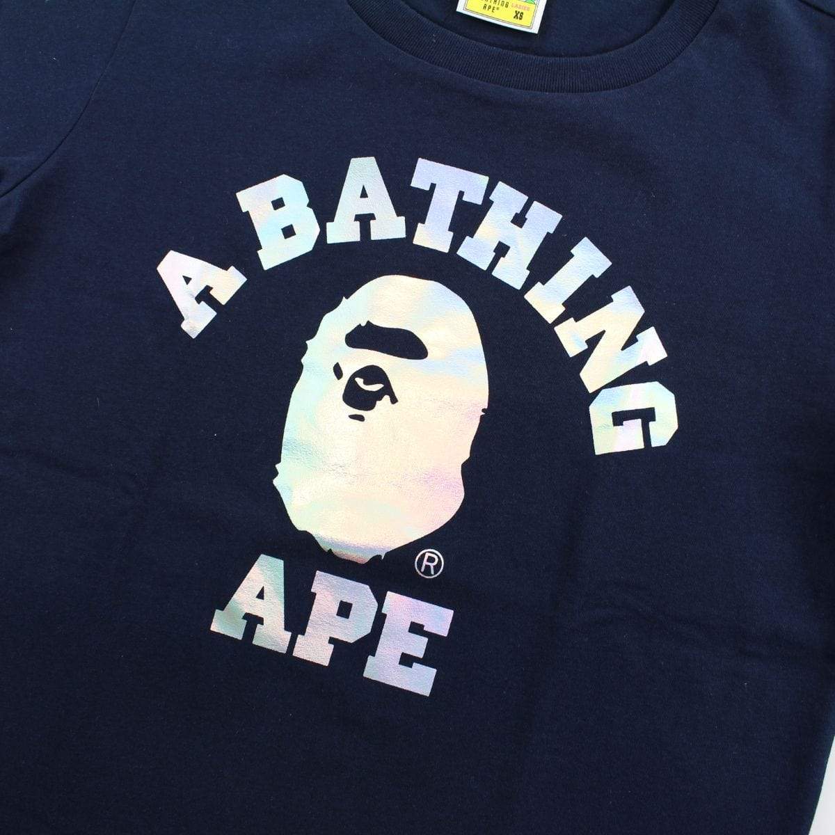 Bape Silver Foil College Logo Tee Navy - SaruGeneral