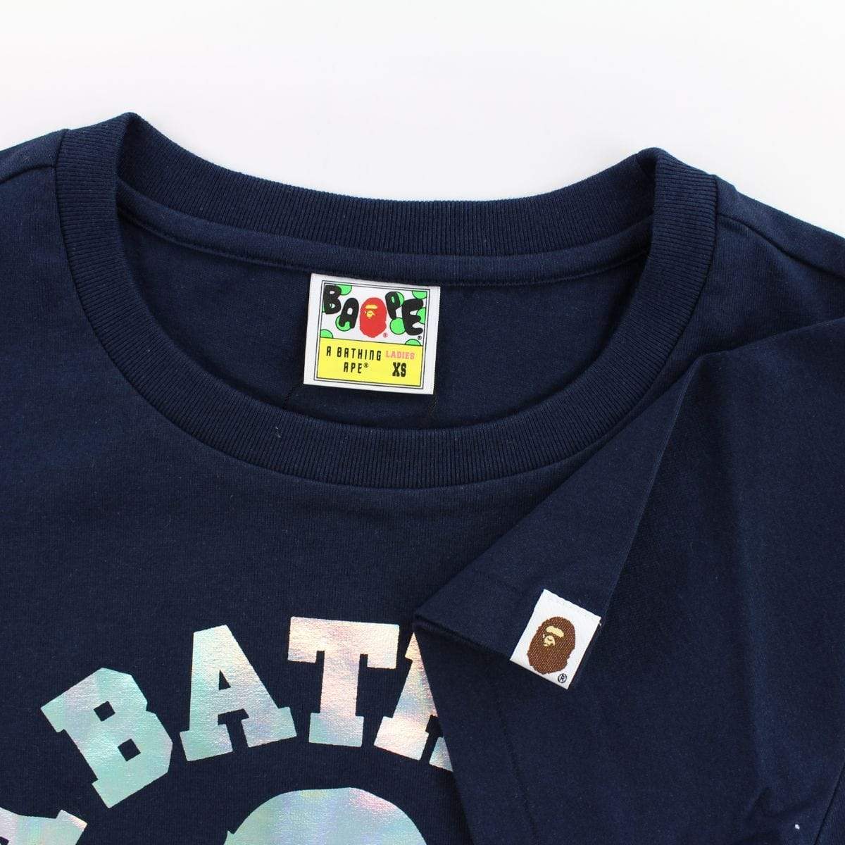 Bape Silver Foil College Logo Tee Navy - SaruGeneral