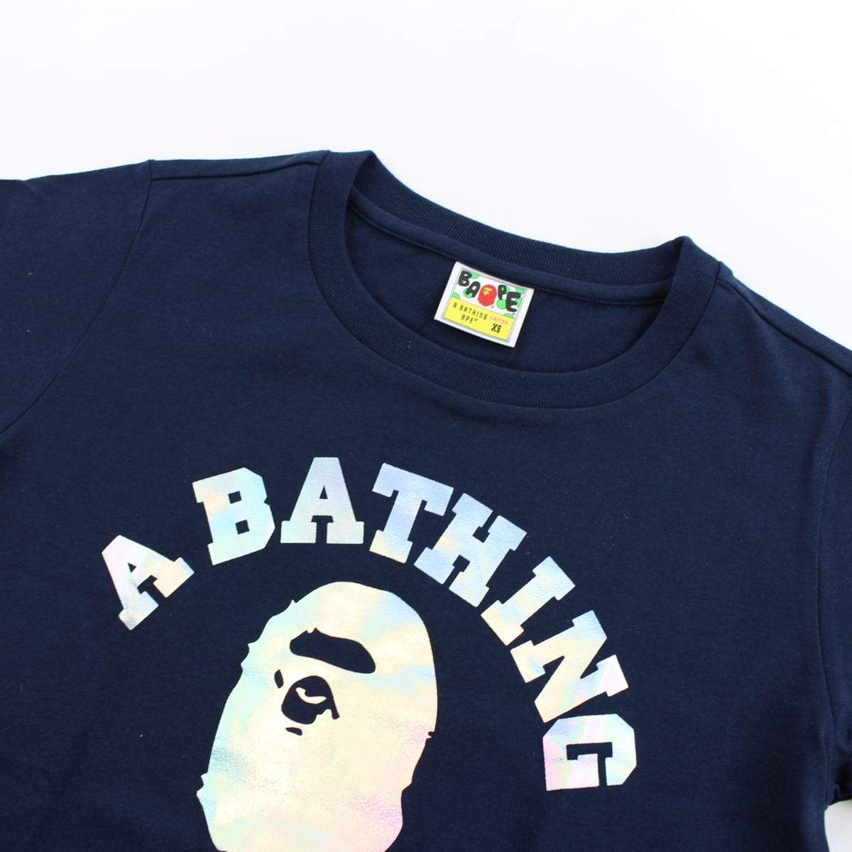 Bape Silver Foil College Logo Tee Navy - SaruGeneral