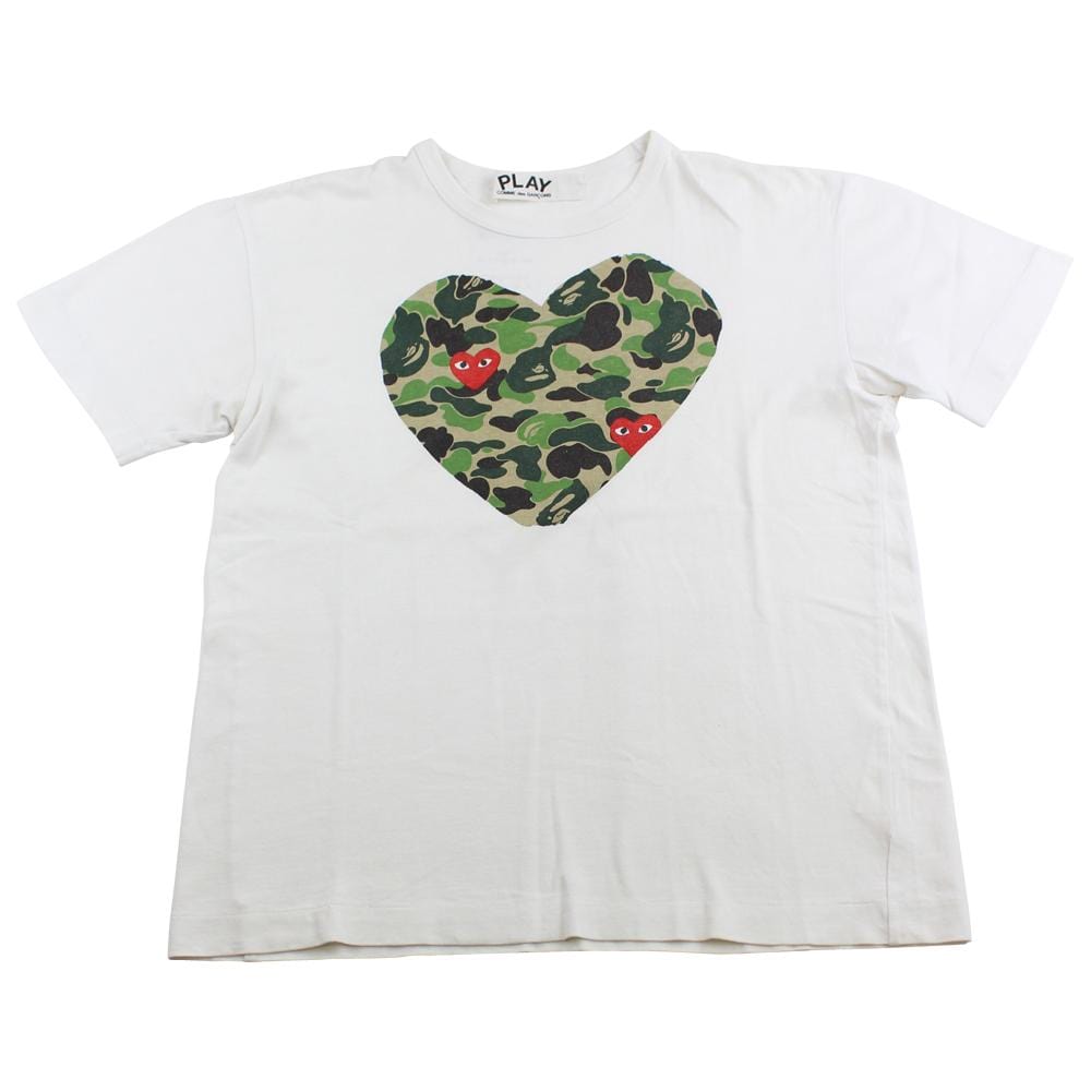 Bape x CDG Green Camo Heart Tee White - SARUUK