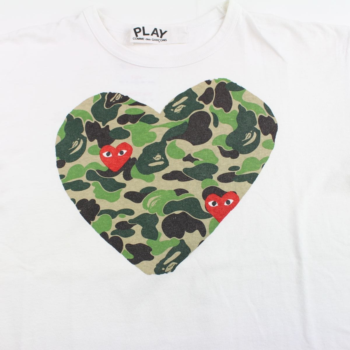 Bape x CDG Green Camo Heart Tee White - SARUUK