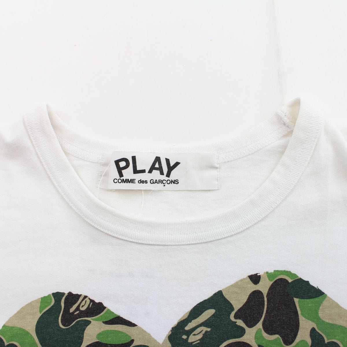 Bape x CDG Green Camo Heart Tee White - SARUUK