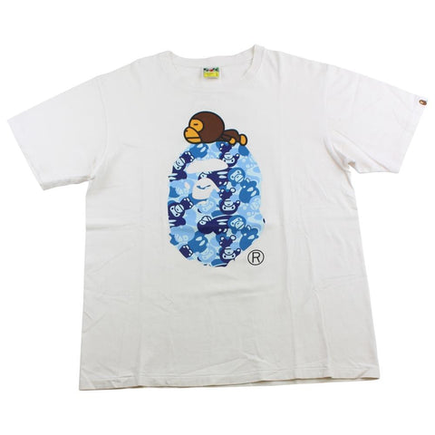 Bape Blue Baby Milo Camo sleeping Tee White