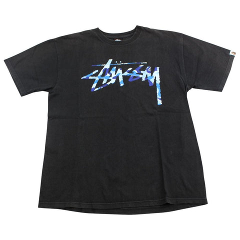 Bape x Stussy Blue Camo Logo Tee Black