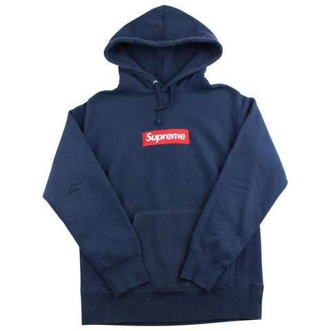 Supreme Red on Navy Box Logo Hoodie