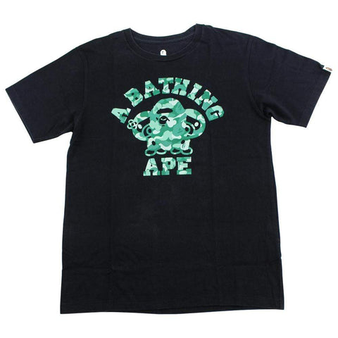 bape milo ex class green camo college logo tee black