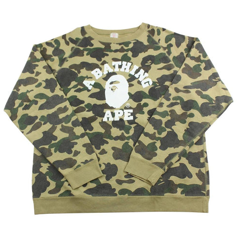 Bape 1st Green camo College Logo Crewneck