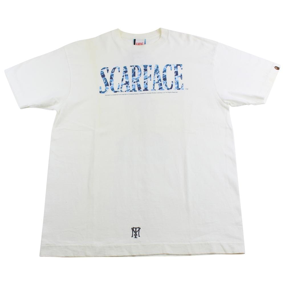 Bape x Scarface Blue Camo Logo Tee White - SARUUK