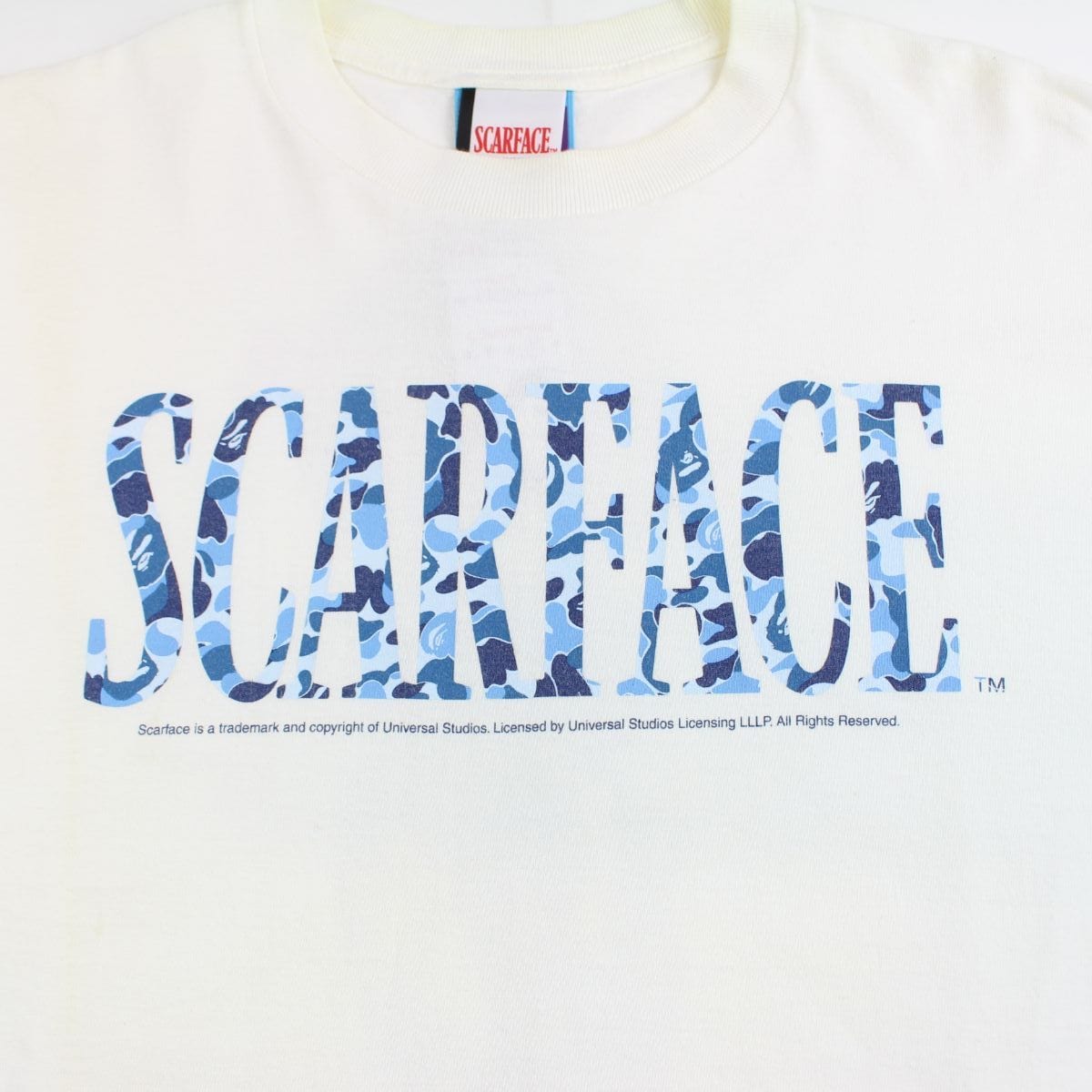 Bape x Scarface Blue Camo Logo Tee White - SARUUK