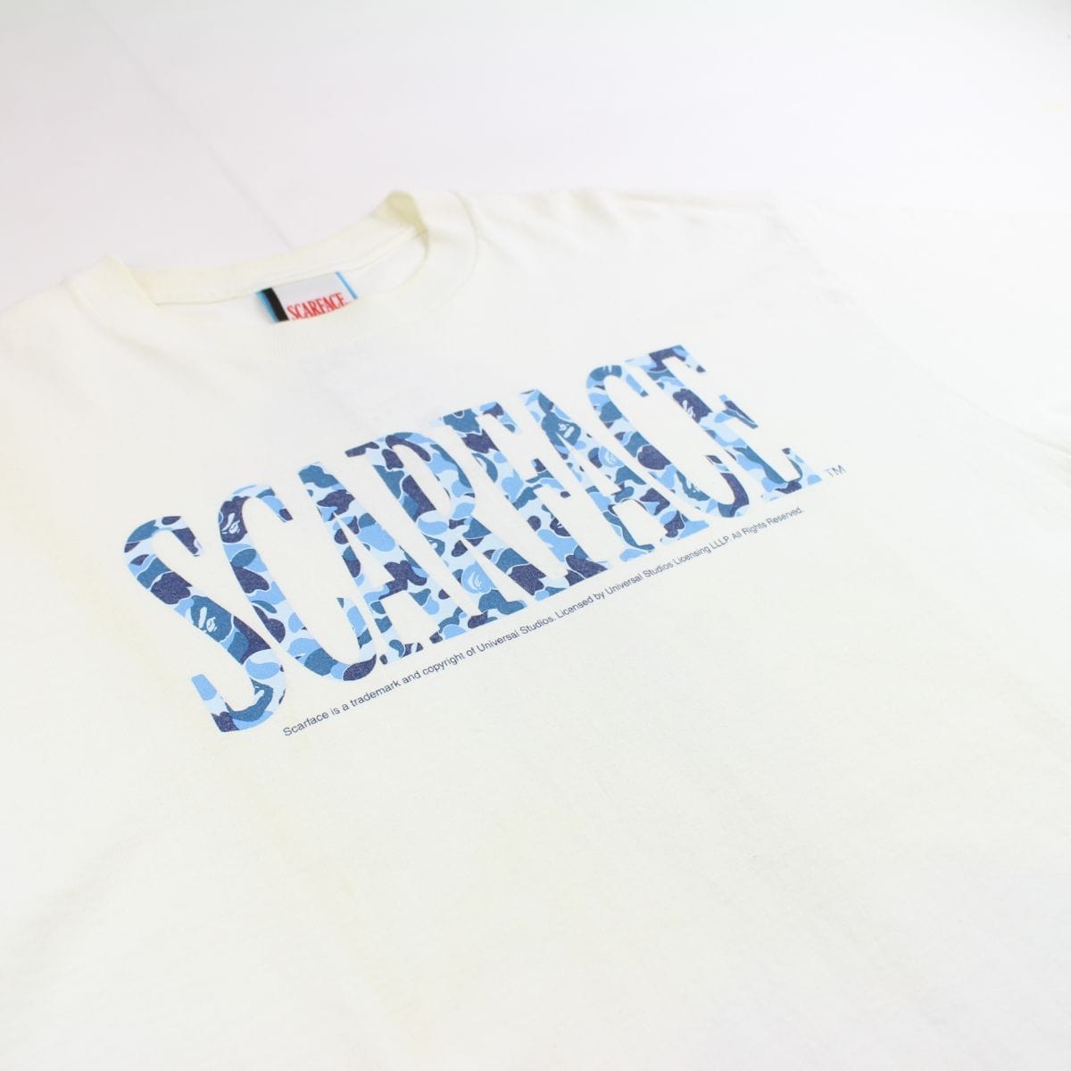 Bape x Scarface Blue Camo Logo Tee White - SARUUK