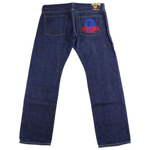 bape blue red big ape denim jeans