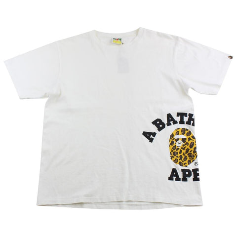 Bape Leopard Print Side College Logo Tee White