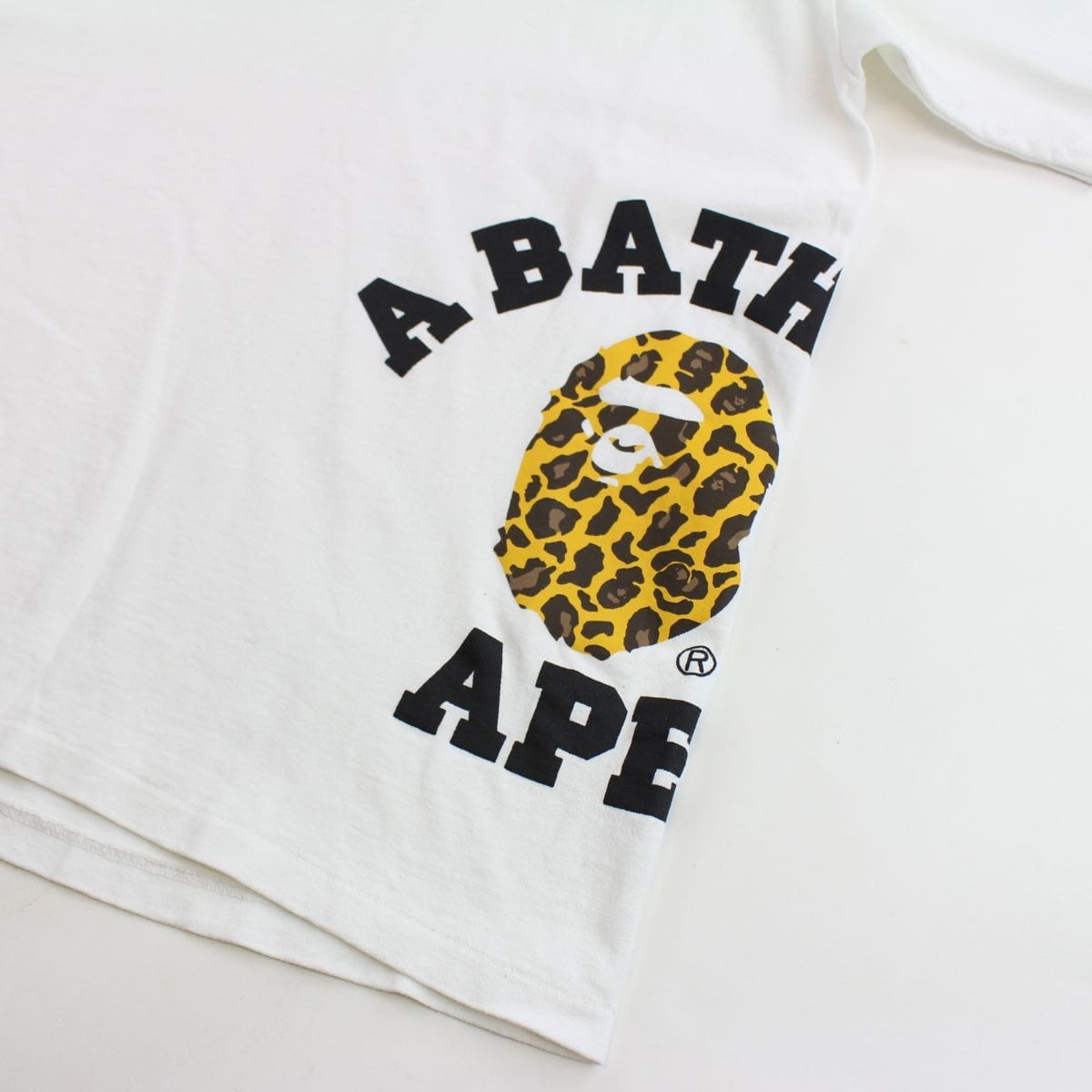 Bape Leopard Print Side College Logo Tee White - SARUUK
