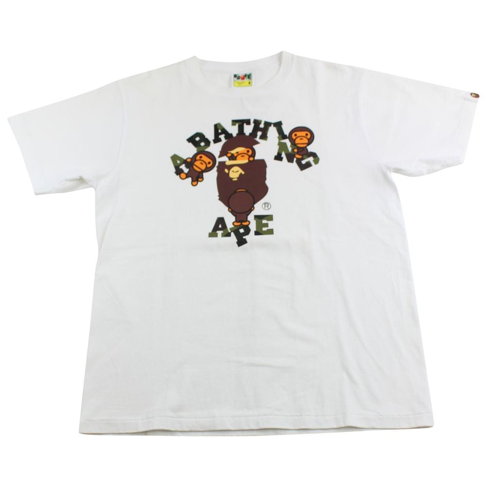 Bape Baby Milo 1st Green Camo College Logo Tee White - SARUUK