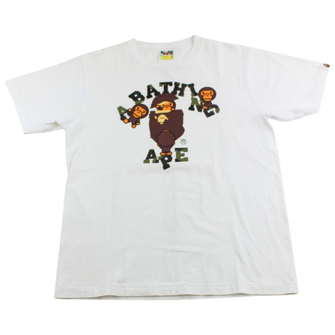 Bape Baby Milo 1st Green Camo College Logo Tee White