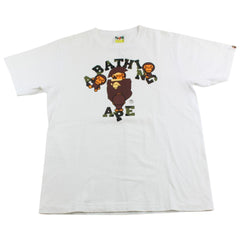 Bape Baby Milo 1st Green Camo College Logo Tee White