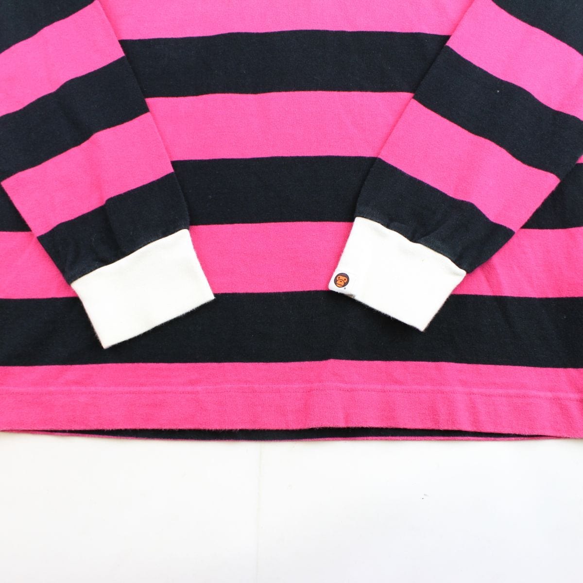 BABY MILOラガーシャツ M ピンクと黒のストライプ Bape Baby Milo Pink & Black Rugby LS – SARUGENERAL