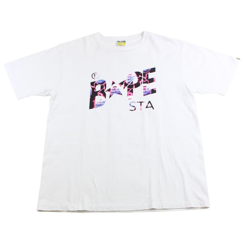 Bape Bapesta Pink Lightening Tee White