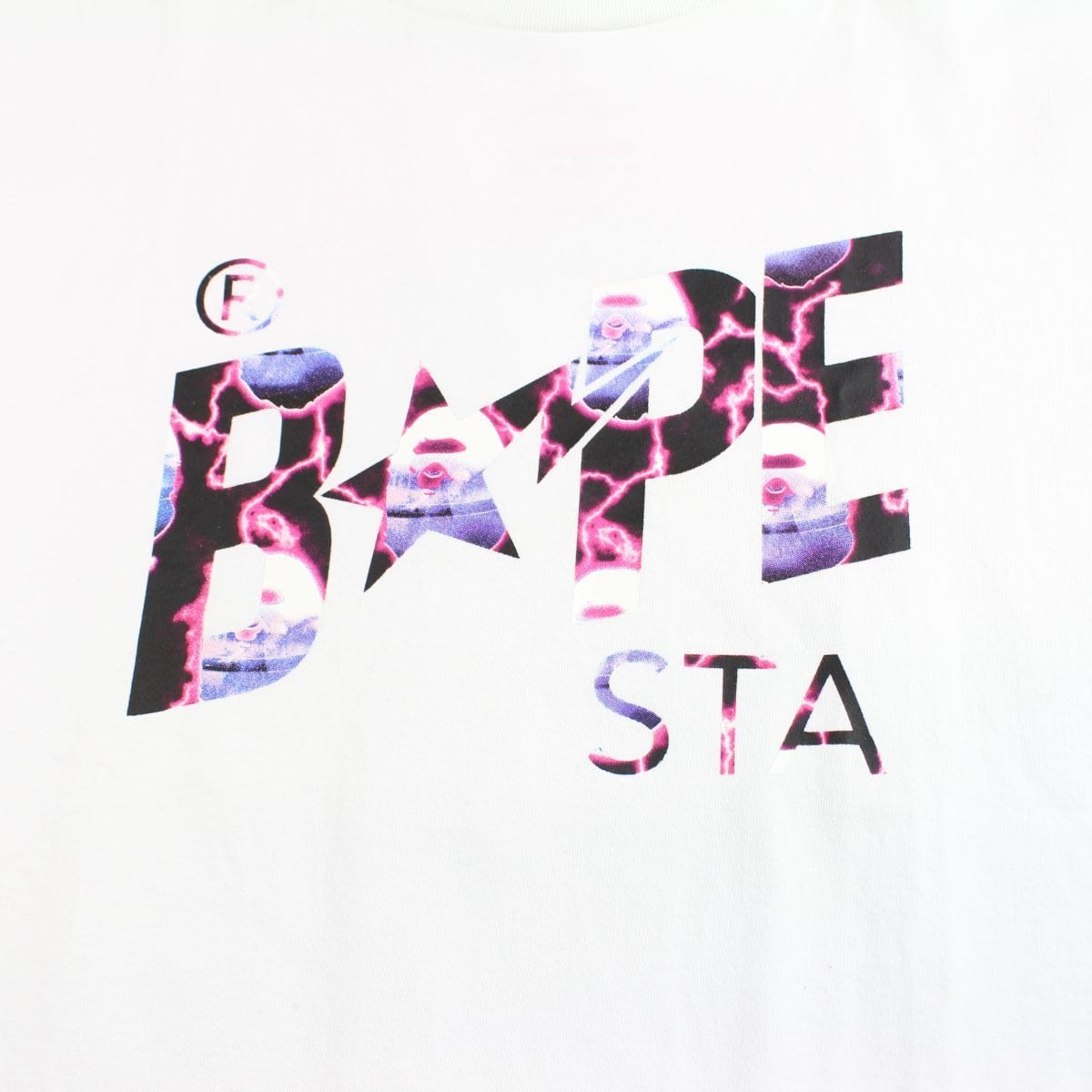 Bape Bapesta Pink Lightening Tee White - SARUUK