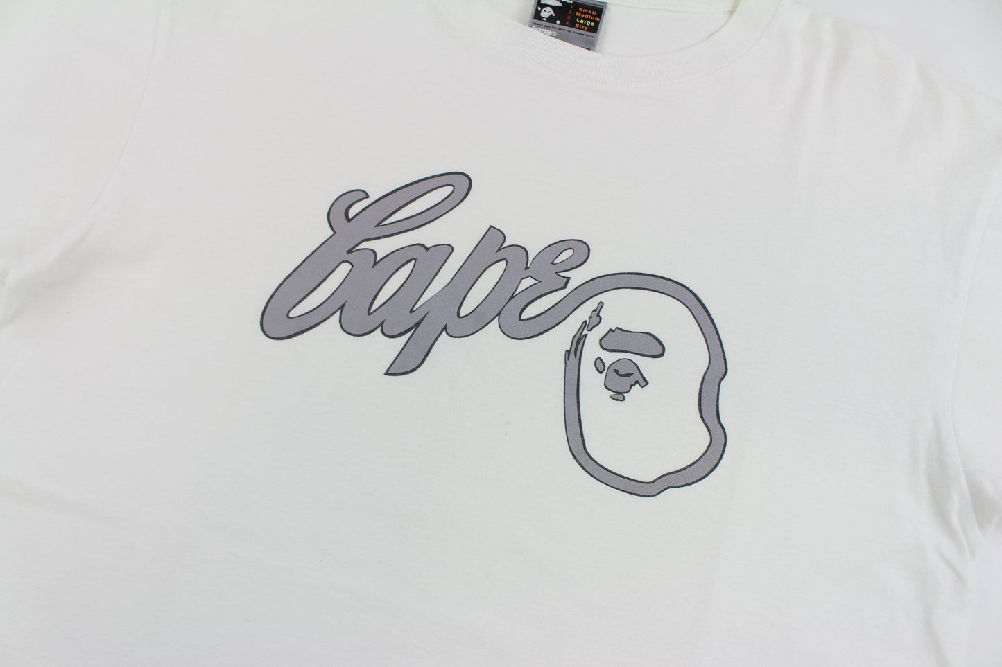 Bape grey script big ape logo tee white - SARUUK