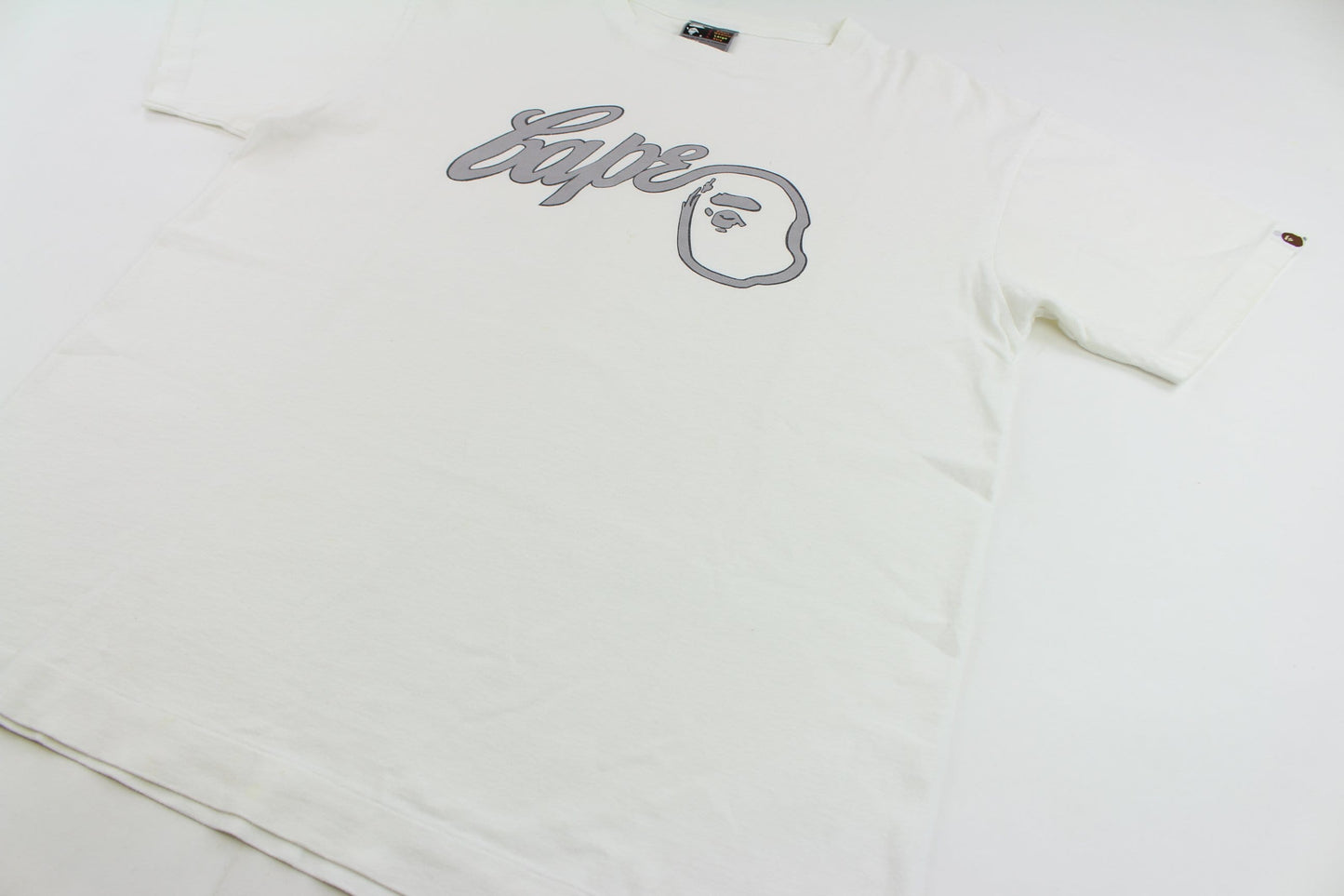 Bape grey script big ape logo tee white - SARUUK