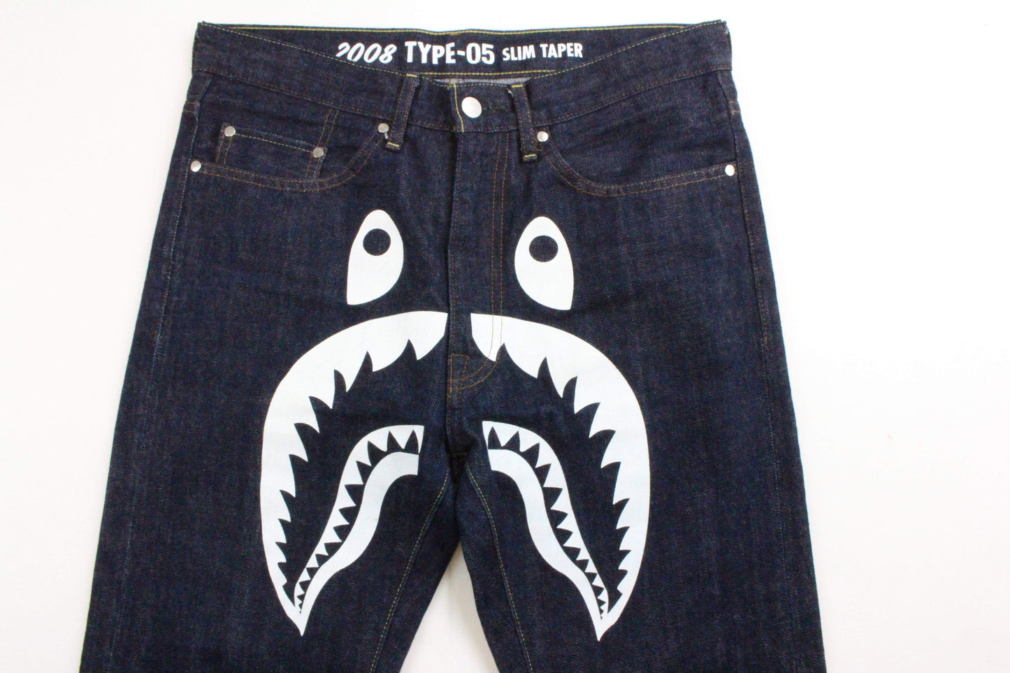 Bape Shark Face Dark Blue Denim Jeans - SaruGeneral