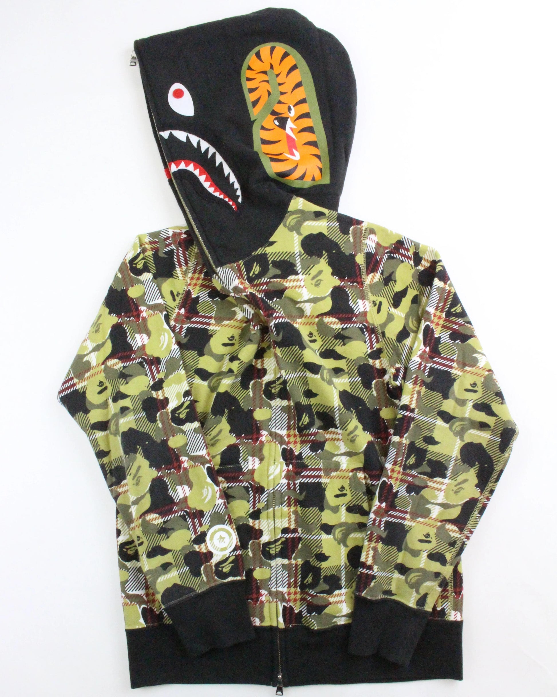 Bape Yellow Plaid Camo Shark Hoodie - SaruGeneral