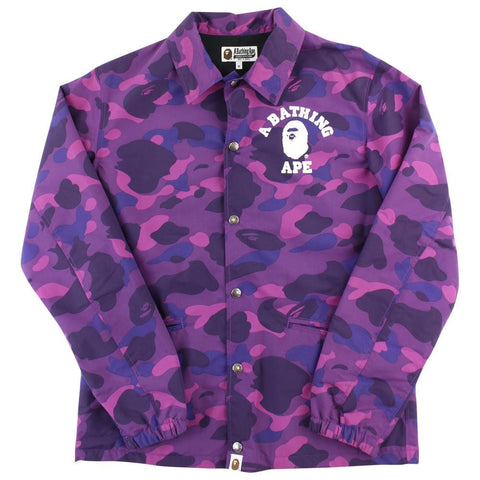 Veste d'entraîneur Bape violette camouflage avec logo universitaire