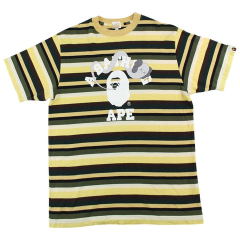 Bape x Kaws college logo Striped Tee Yellow