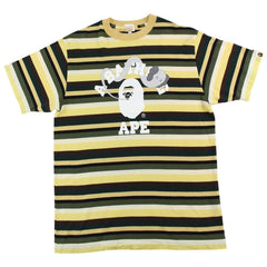 Bape x Kaws college logo Striped Tee Yellow