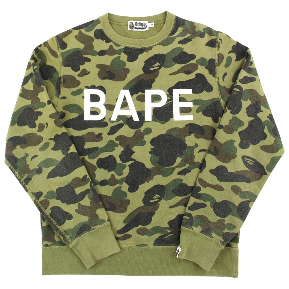 Bape Green Camo Text Crewneck - SARUUK