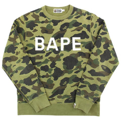 Bape 1st Green Camo Text Crewneck