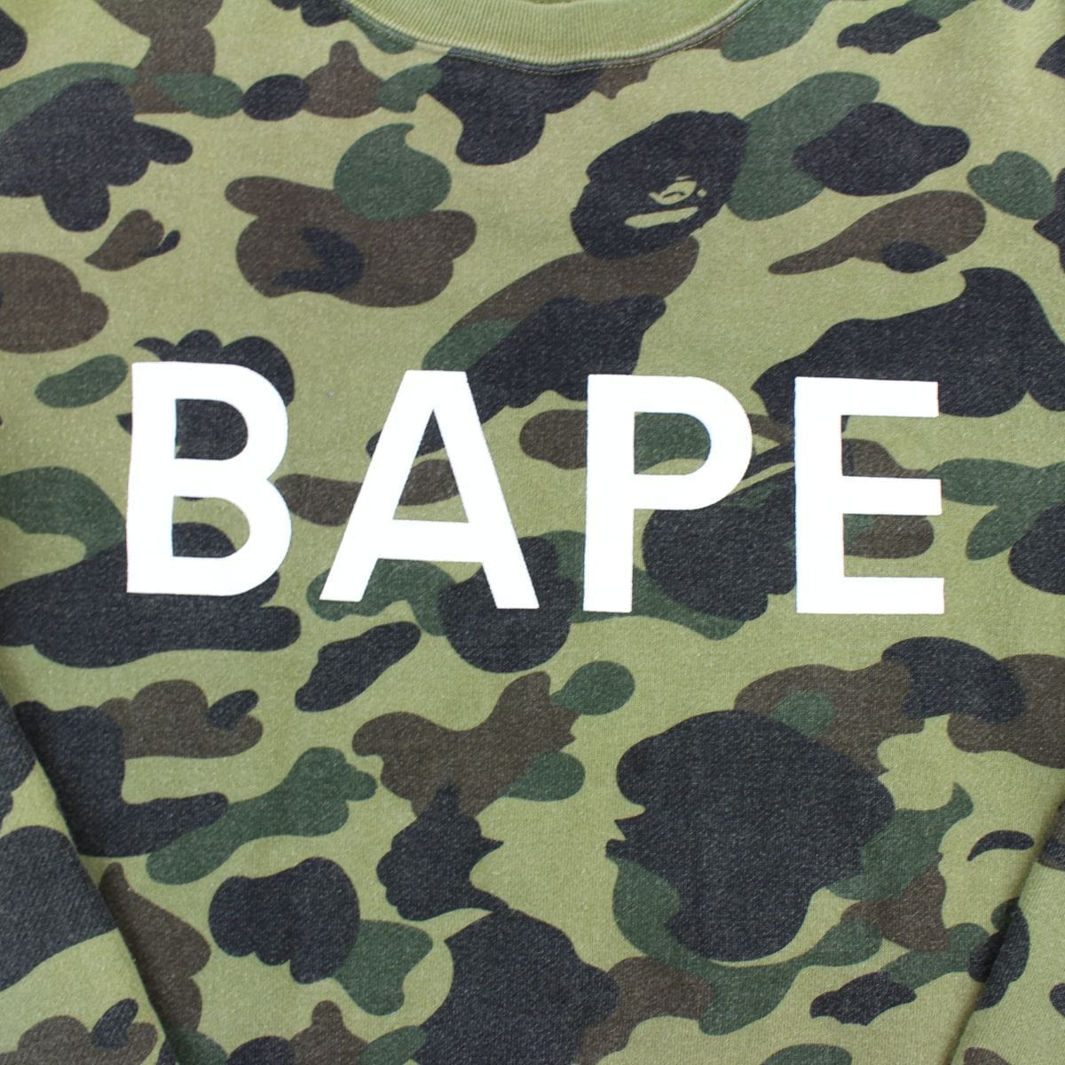 Bape Green Camo Text Crewneck - SARUUK