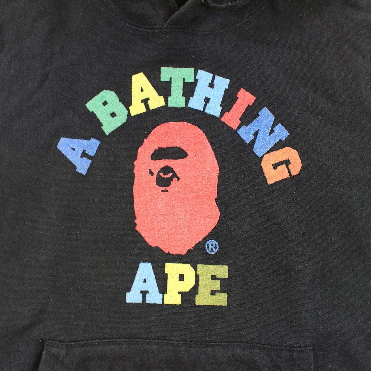 Bape Multicoloured College Logo Hoodie Black - SaruGeneral