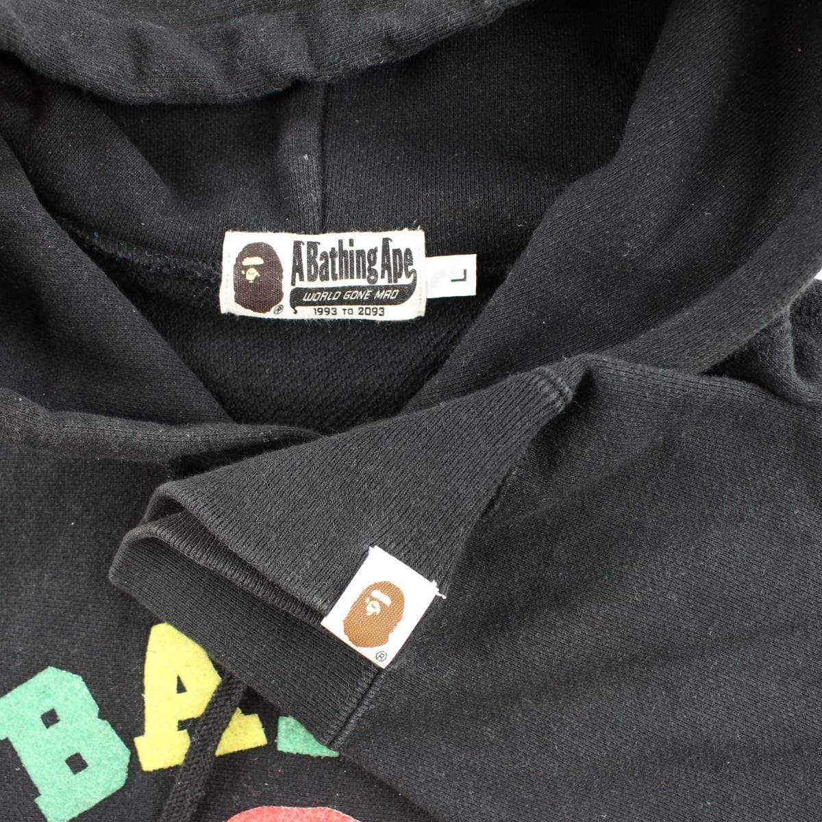 Bape Multicoloured College Logo Hoodie Black - SaruGeneral