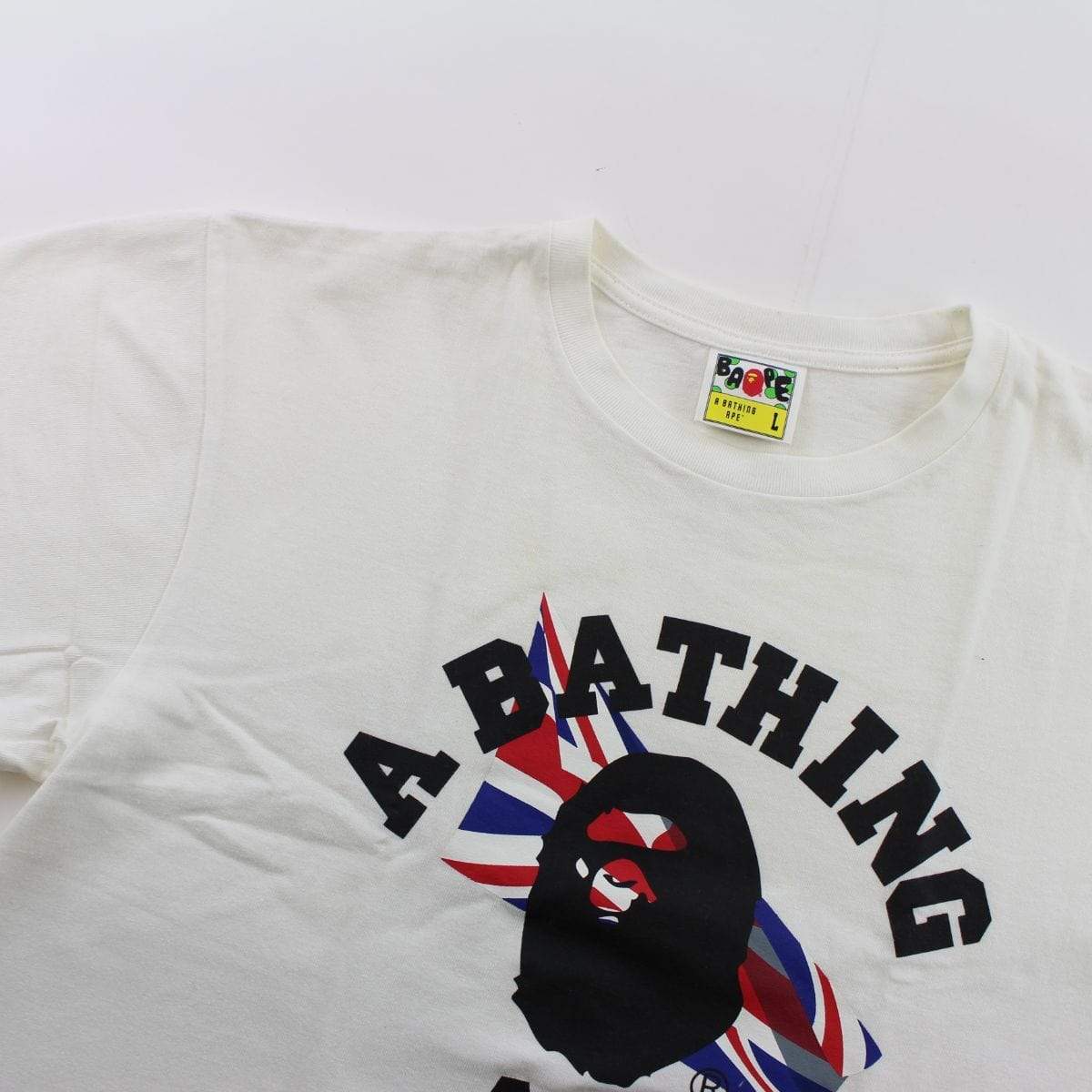 Bape Union Jack Flag College Logo Tee White - SaruGeneral