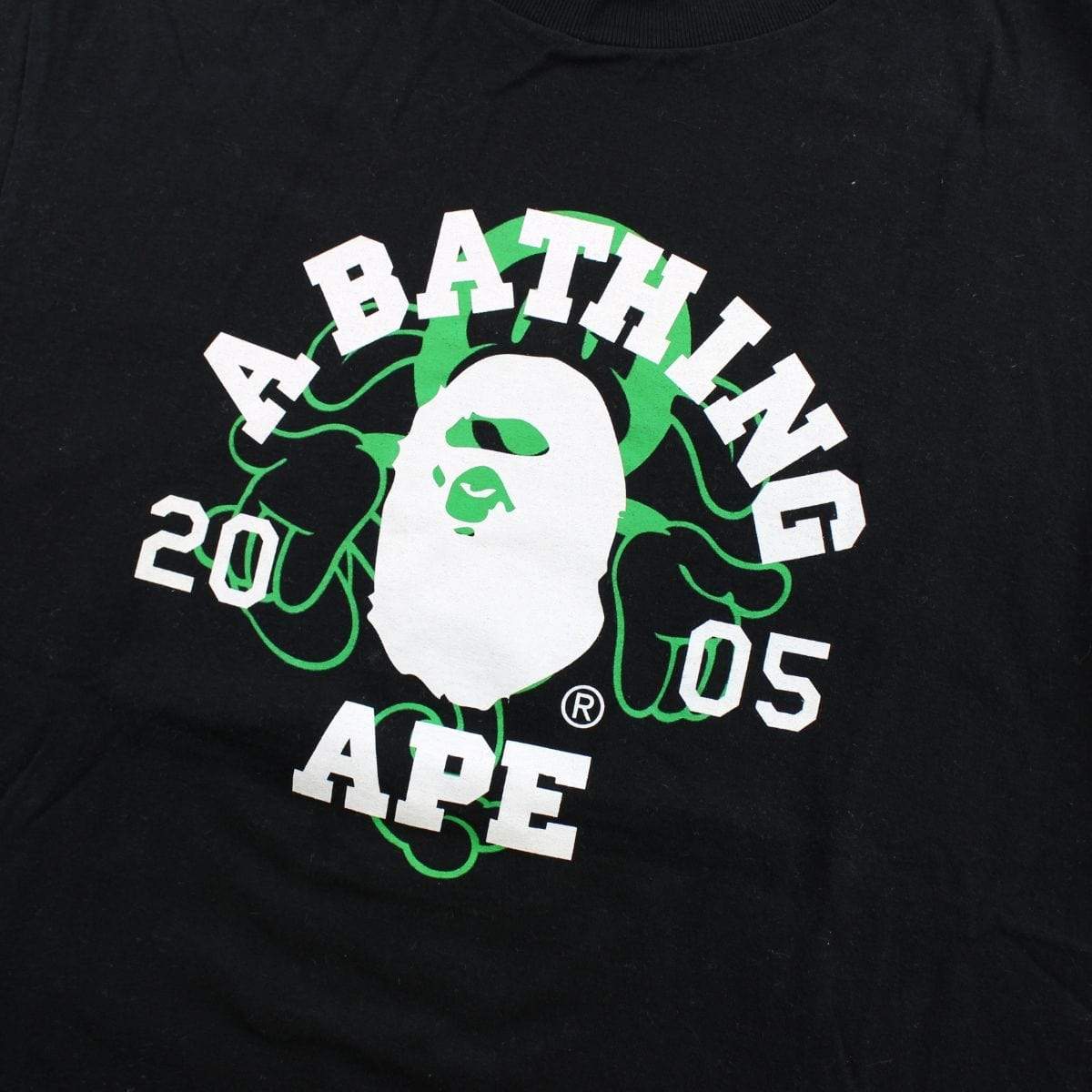 Bape White College Logo Green Milo Outline 2005 Tee Black - SaruGeneral