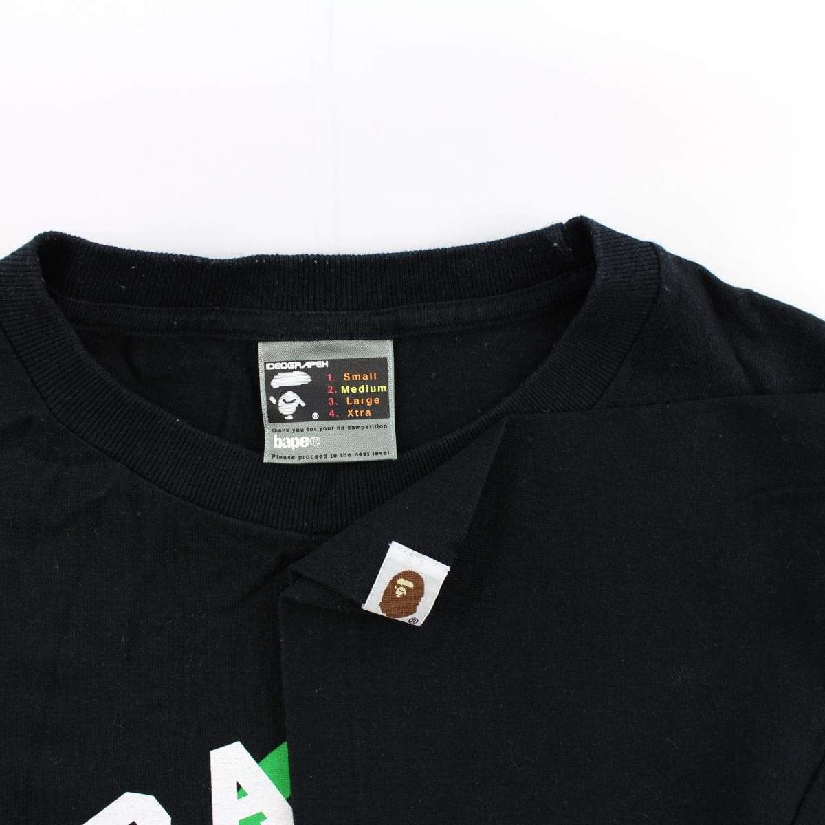 Bape White College Logo Green Milo Outline 2005 Tee Black - SaruGeneral