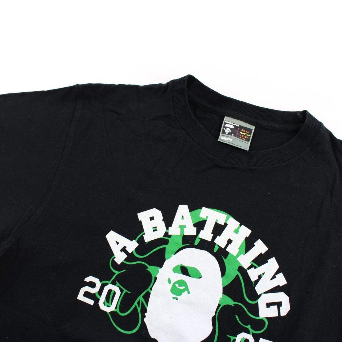 Bape White College Logo Green Milo Outline 2005 Tee Black - SaruGeneral