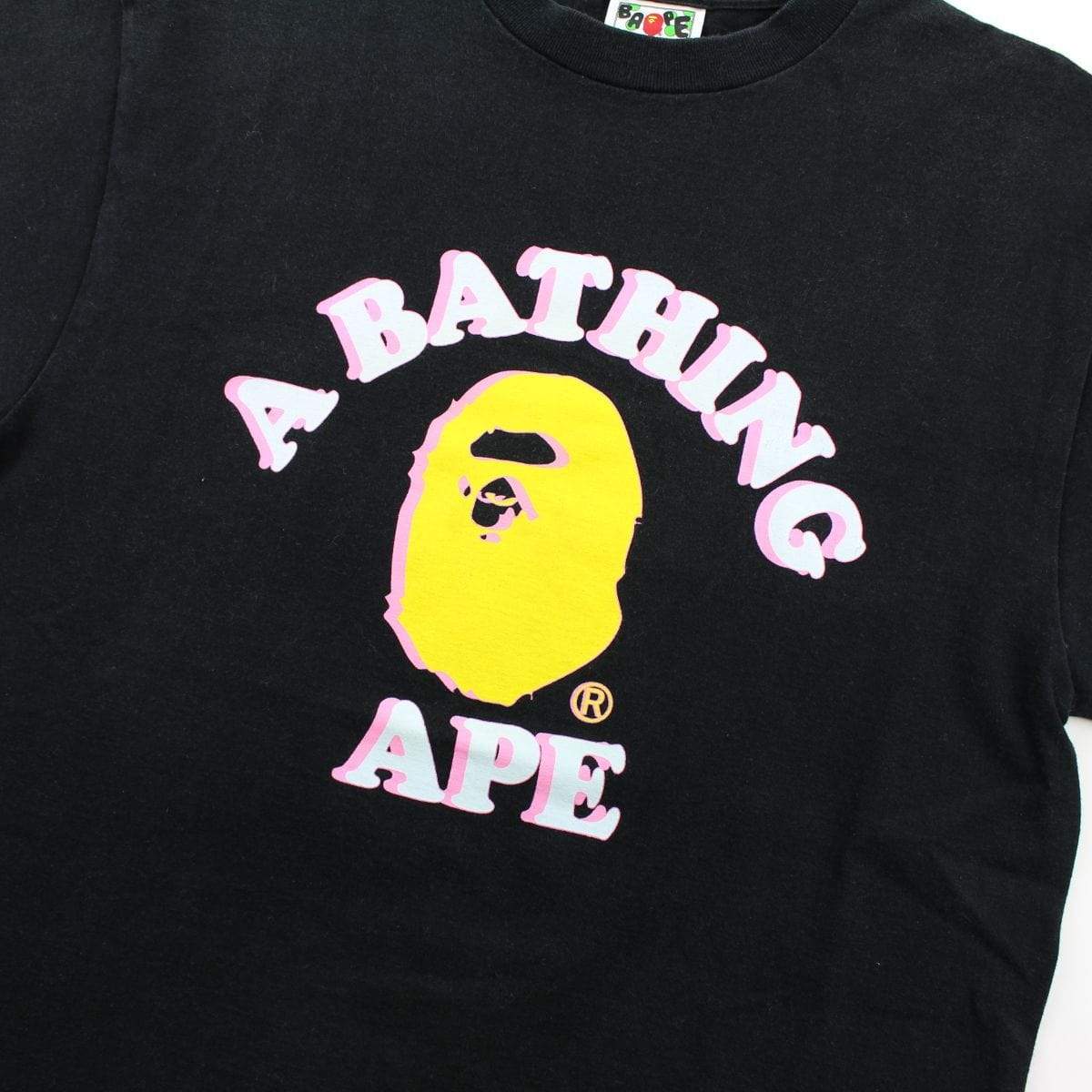 Bape Yellow Pink 3D College Logo Tee Black - SaruGeneral