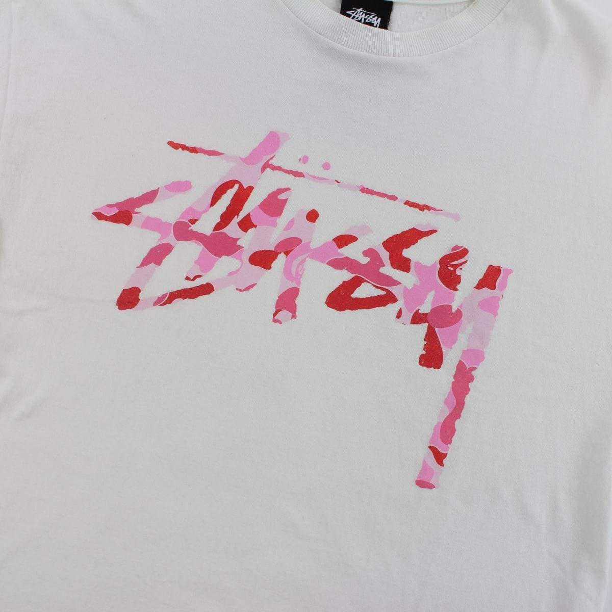 Bape x Stussy ABC Pink Camo 30th Anni Tee White - SaruGeneral