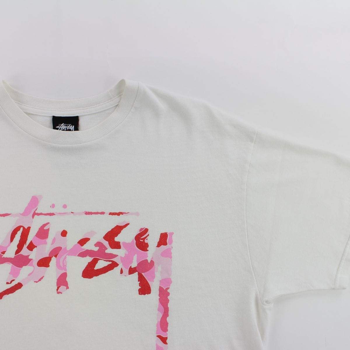 Bape x Stussy ABC Pink Camo 30th Anni Tee White - SaruGeneral