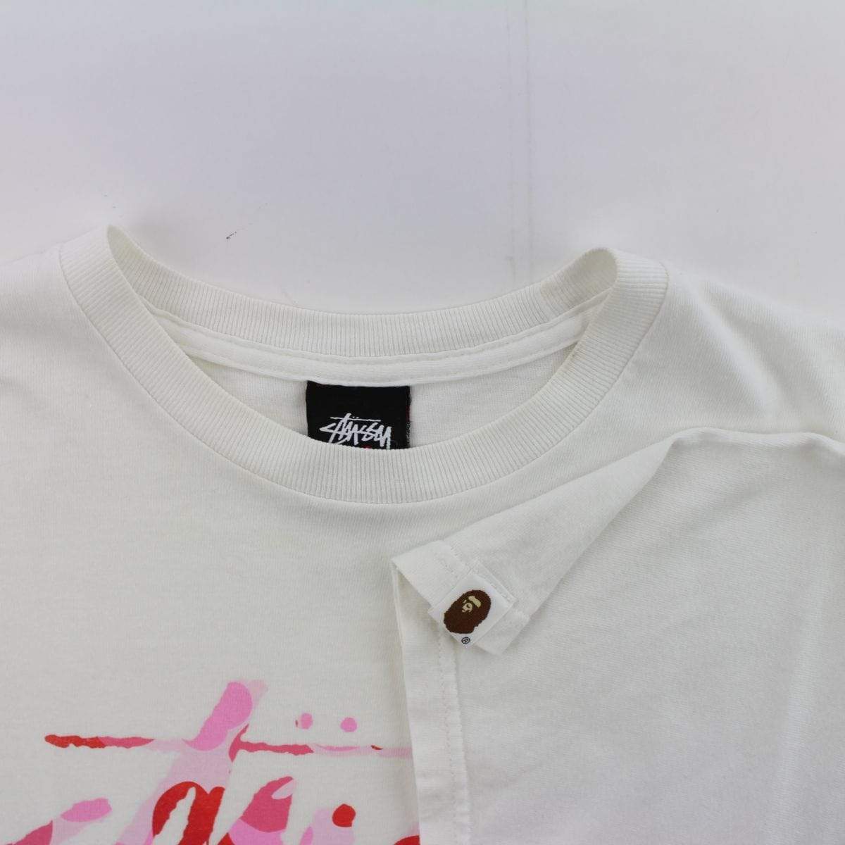 Bape x Stussy ABC Pink Camo 30th Anni Tee White - SaruGeneral