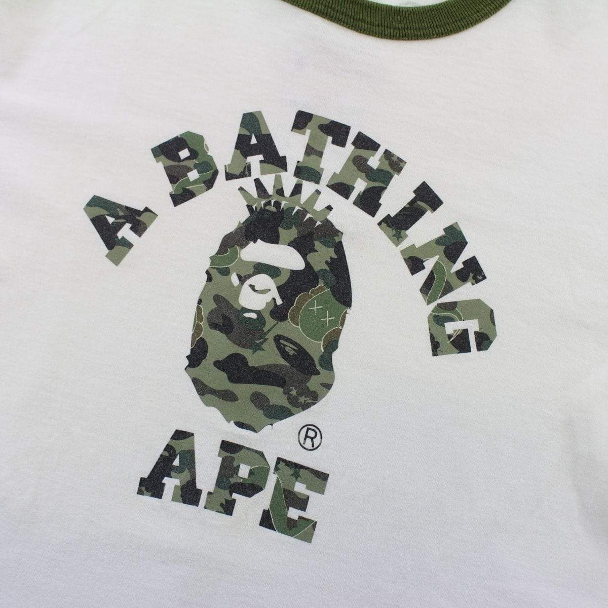 Bape x Kaws 1st Green Camo College Logo Tee White - SaruGeneral